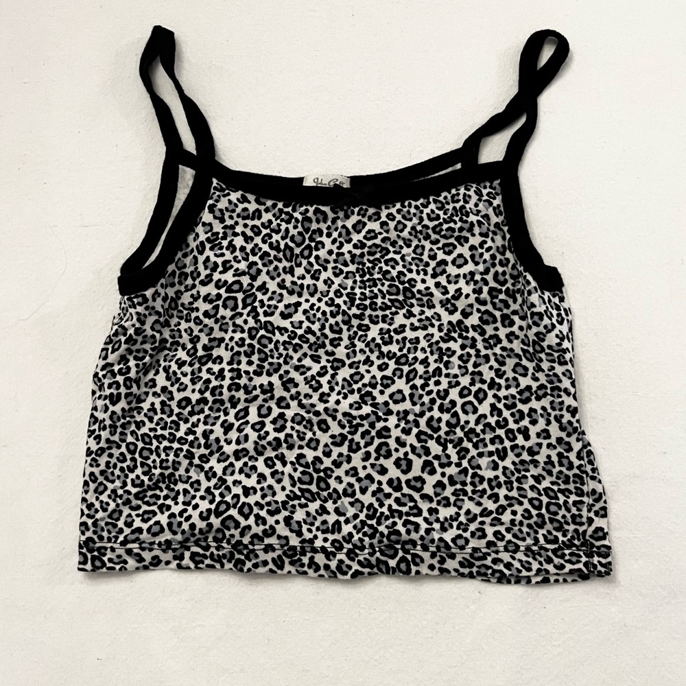 Black white and light blue Leopard print cropped tank top